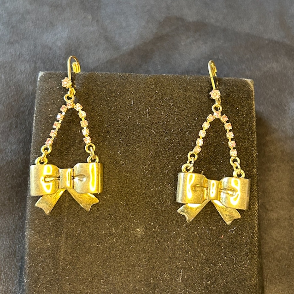 Gold Bow Dangle Earrings - Picture 3 of 5